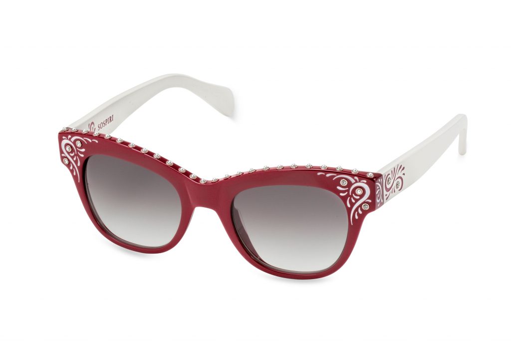 ODILIA c.RW/A – Cherry red front and white temples with pearls and whimsical artwork