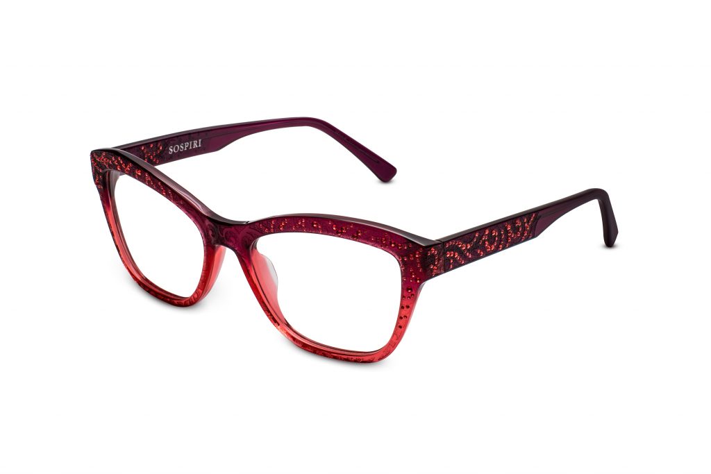 Fede c.075 – Plum cherry fade with matte baroque laserwork overlaid with orange-pink crystals