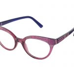 Flavia c. 740 – Translucent plum front and blue temples with light rose and cyclamen opal crystals